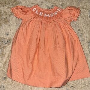 Clemson Smocked Gingham Girls Dress - 12 Months
